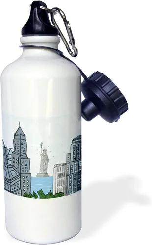 Vista 4 de 3dRose Doodle Vector NYC New York City Statue Of Liberty Digital Illustration Flip Straw 21oz Water Bottle