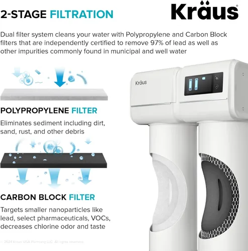 Vista 5 de KRAUS Purita FS-1001 - Sistema de filtración de agua de 2 etapas para debajo del fregadero con monitor de pantalla digital, FS-1001