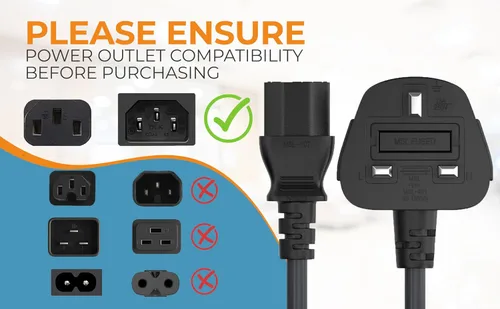Vista 7 de Cable de alimentación IEC320 C13 a BS1363 Inglaterra con fusible 18AWG 13A/250V, resistente para PC, monitores, escáneres, impresoras, enchufe tipo
