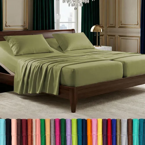 Vista 84 de Elegant Comfort Lujoso juego de sábanas de microfibra de alta calidad 1500 hoteleras bordadas de tres líneas más suaves de 4 piezas, resistente a