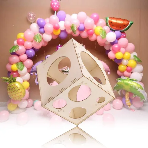 Vista 7 de Caja de cubo plegable de madera con 9 agujeros de 2 a 10 pulgadas, herramienta de medición de globos para cumpleaños, bodas, decoraciones de fiesta
