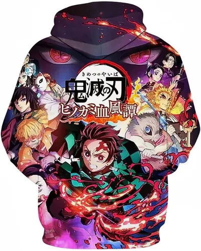 Vista 2 de Sudadera con capucha Slayer Kimetsu no Yaiba con estampado 3D de anime con capucha para hombres y mujeres
