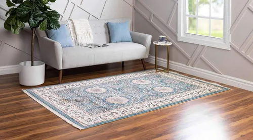 Vista 2 de Unique Loom Narenj Collection - Alfombra clásica con diseño de patrón texturizado tradicional, rectangular, 3 x 5 pies y 1 pulgada, azul/beige