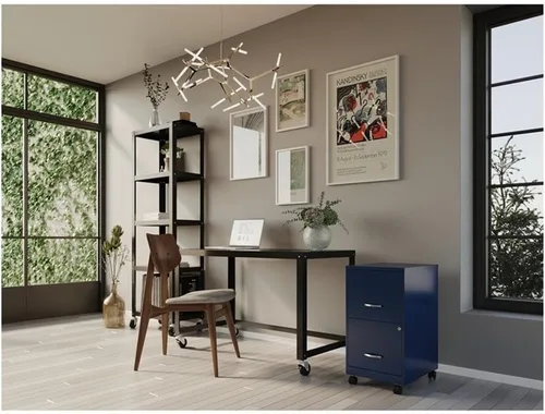 Vista 2 de UrbanPro Archivador vertical móvil de metal de 2 cajones, 18 pulgadas de profundidad, acabado azul marino, suspensión de deslizamiento suave
