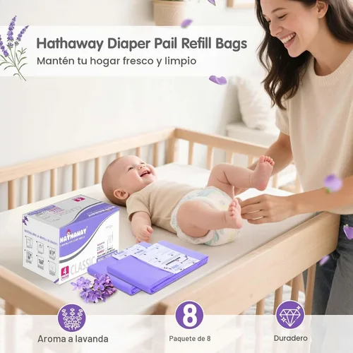 Vista 5 de Recambios compatibles con Dekor Classic, 30% de longitud extra, paquete de 4 forros para cubos de pañales con aroma a lavanda