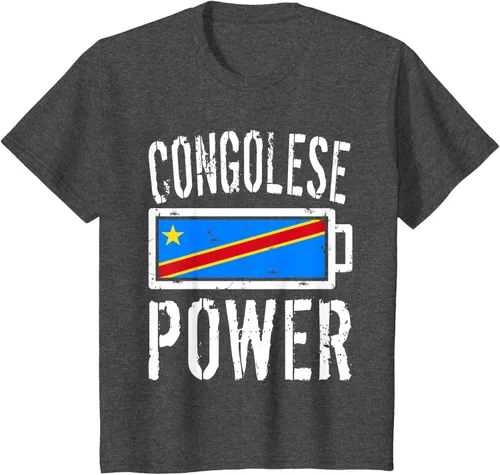 Vista 28 de Camiseta de batería de energía congoleña con bandera de República Democrática del Congo, Negro, S