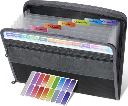 Vista 8 de Sooez - Organizador de archivos de acordeón con cierre de seguridad, carpeta expandible de 8 bolsillos con funda frontal para lápices, organizador