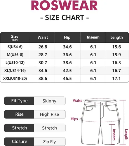 Vista 6 de roswear Pantalones cortos de mezclilla para mujer, estilo casual, de verano, rasgados, de cintura alta, elásticos, desgastados, con dobladillo