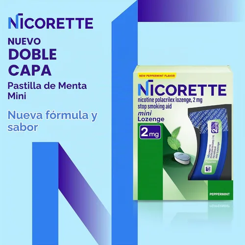 Vista 2 de Nicorette Mini pastillas de nicotina, 2 mg de ayuda para dejar de fumar, sabor a menta, 20