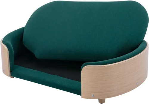 Vista 8 de Cama de terciopelo para perro, sofá para mascotas con patas de madera maciza y respaldo de madera doblada, cojín resistente a las manchas en varios