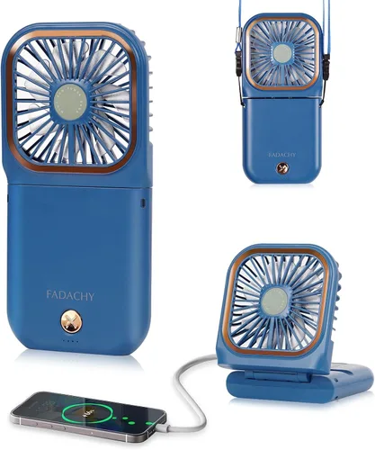 Vista 7 de Ventilador portátil recargable, mini ventilador de mano de 3000 mAh, funciona con pilas, pequeño ventilador de escritorio para oficina, exterior e