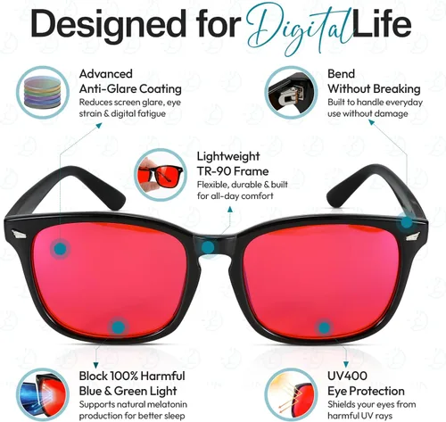 Vista 6 de Sleep ZM Blue Light Blocking & Light Sensitivity Glasses - 14 Lens Types for Comfort, Relaxation, Sleep & Relief