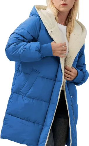 Vista 2 de Ebifin Abrigos cálidos de invierno para mujer, con forro polar, chaqueta larga acolchada con capucha