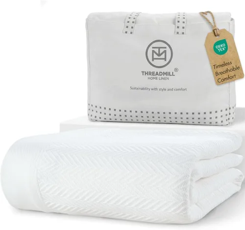 Vista 13 de Threadmill - Mantas de algodón de lujo para cama tamaño individual Manta 100% algodón para todas las estaciones para cama individual Manta