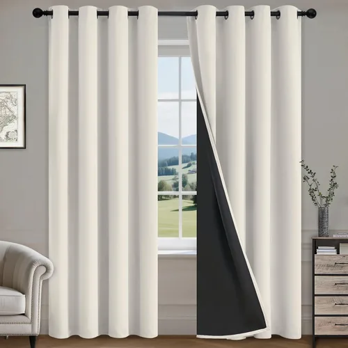 Vista 20 de COSVIYA Cortinas opacas 100% beige Biscotti para dormitorio, juego de 2 paneles de 63 pulgadas de largo, bloqueo de luz completa, aislamiento