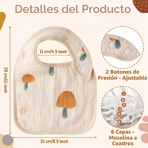 Vista 2 de Zainpe 6 piezas de baberos de algodón de muselina con broches para bebé con patrón de conejo, oso, oveja, pañuelos para babero suaves, absorbentes