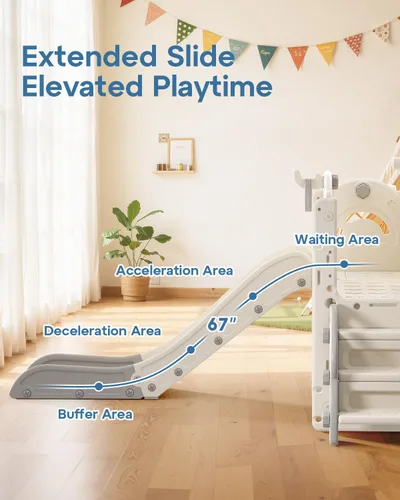 Vista 8 de BIERUM Juego de Tobogán para Niños Pequeños, 13 en 1, Tobogán Interior para Niños Pequeños de 1-3 años, Juego de Tobogán para Interiores y Crema