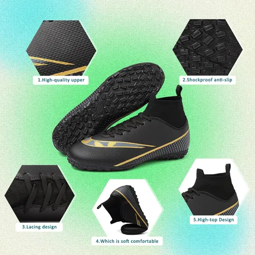 Vista 6 de GRESKY Tacos de fútbol para hombre y mujer, zapatos de fútbol para interiores y exteriores, para niño grande AG TF