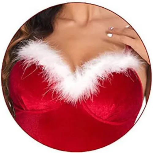 Vista 6 de Hularka Ropa interior de terciopelo para mujer con cinturón de peluche de Navidad de la señora Santa Claus
