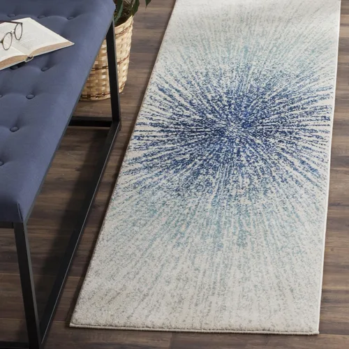 Vista 8 de SAFAVIEH Evoke Collection EVK228J - Alfombra abstracta de estallido de 2'2" x 4', color aguamarina/marfil, no desprende pelusa, alfombra de acento