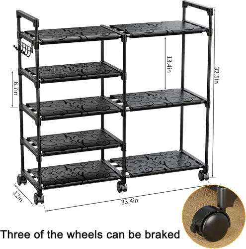 Vista 2 de CSXGBAB Organizador de zapatos, soporte grande de 5 niveles para zapatos con ruedas, fácil de llevar, estante alto de almacenamiento de zapatos