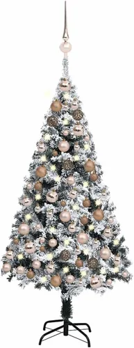 Vista 19 de 6.5ft Flocked Artificial Christmas Tree with LED Lights and Decorations, Realistic PVC Branches, Adjustable Steel Stand for Indoor Holiday Decor