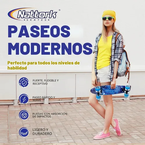 Vista 6 de Nattork Patinetas 22 Pulgadas Mini Cruiser Patineta Completa Tablas Retro con Ruedas de Luces Coloridas para Niños, Niñas, Chicos, Principiantes