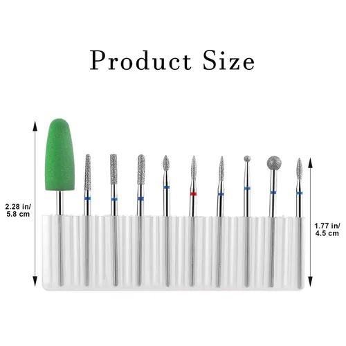 Vista 2 de YUXIANLB Juego de 10 brocas de uñas para manicura, kit de brocas de diamante para uñas profesional rusas para eliminación de cutículas, juego