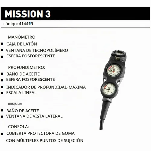 Vista 4 de MARES Mission 3 Consola analógica – Consola triple compacta y duradera con manómetro, medidor de profundidad analógico y brújula, EE. UU