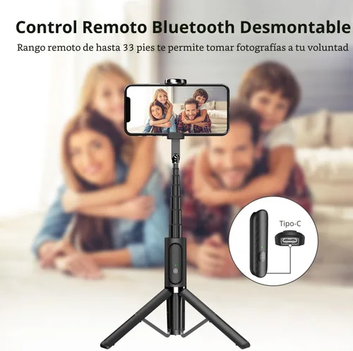 Vista 4 de ATUMTEK Palo de Selfie Trípode, trípode extensible 3 en 1 de aluminio para teléfono con control remoto Bluetooth desmontable, compatible con iPhone