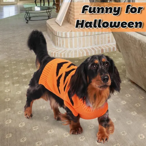 Vista 3 de Suéter de Halloween para perro Queenmore, disfraz de Halloween para perritas pequeñas, suéter de Halloween para gatos, suéter de punto de temática