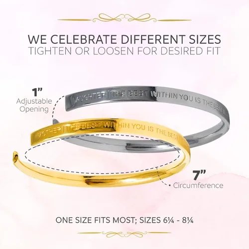 Vista 7 de Stella Valle Mother Daughter Cuff Bracelet 18K Gold & Rhodium Plated Inspirational Bracelets for Women Adjustable Mantra Band Bracelet Gift for