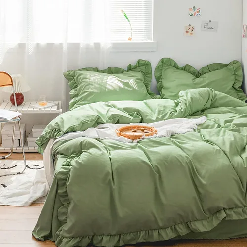 Vista 10 de Luxlovery Juego de edredón verde militar, juego de ropa de cama individual, minimalista, suave, transpirable y moderno, para todas las estaciones