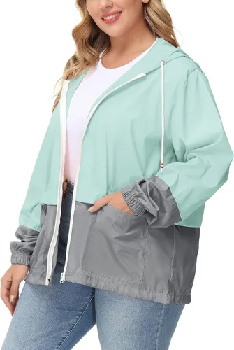 Vista 2 de Avoogue Impermeable de talla grande para mujer, chaqueta impermeable para la lluvia con capucha para exteriores