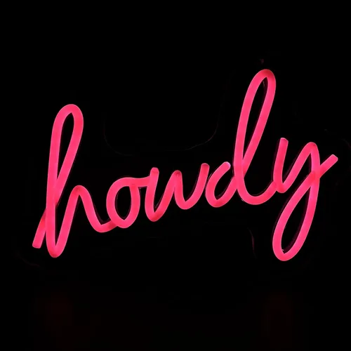 Vista 3 de Letrero de neón rosa howdy para decoración de pared, iluminación ajustable, luz de neón LED para decoración de pared de dormitorio, decoración