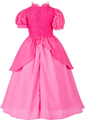 Vista 4 de Vestido de princesa rosa para niñas, disfraz de princesa para niñas pequeñas, vestido con accesorios