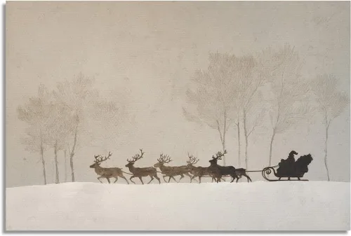 Vista 26 de Arte de pared en lona de árbol de Navidad y pino, póster rústico iluminado de abeto nevado, decoración de pared de vacaciones de invierno antigua