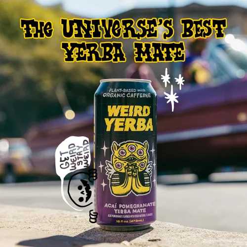 Vista 7 de Bebe Weird Organic Acai Pomegranate Yerba Mate – Latas de 16 onzas, 160 mg de cafeína orgánica, paquete de 12 – Alternativa a bebidas energéticas