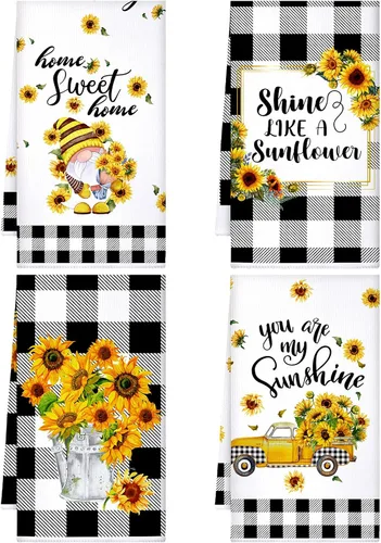 Vista 7 de Kajaia 4 toallas de cocina de abeja, diseño de abeja de miel, decoración de cocina, gnomo, sol, tela de verano, regalo de verano, paño absorbente