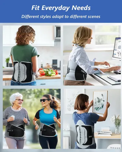 Vista 6 de Soporte de espalda para alivio del dolor de espalda baja con sistema de soporte de polea, cinturón de soporte lumbar ajustable con panel lumbar