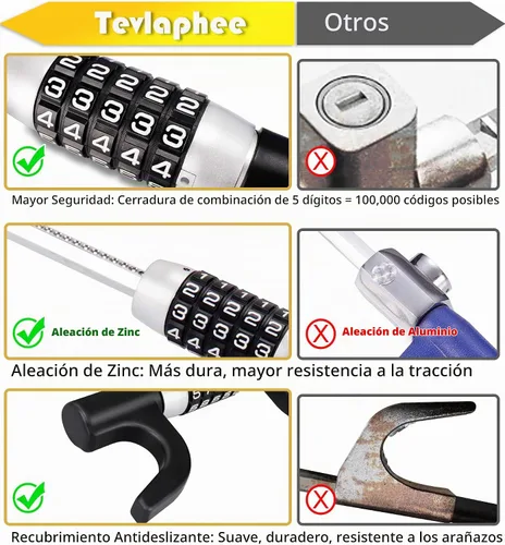 Vista 4 de Tevlaphee Bloqueo de Volante, Bloqueo de Coche Antirrobo Sin Llave Extensible Retráctil con Contraseña, Bloqueo de Combinación Codificado de 5 Negro