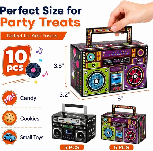 Vista 2 de VGOODALL 10 cajas de recuerdo de fiesta de los años 80, cajas de regalo de dulces novedosas para suministros de fiesta retro, decoraciones de radio