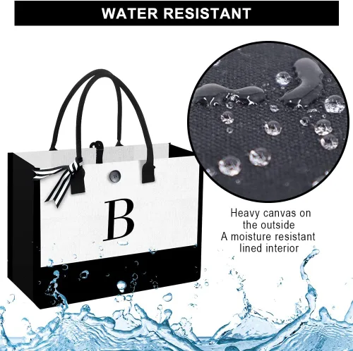 Vista 5 de Bolsa de playa de lona para mujer, bolsa grande de lona personalizada con bolsillo con cremallera, regalos para amigos, novia, despedida de soltera