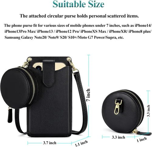 Vista 5 de Peacocktion - Bolso pequeño para teléfono celular, para mujeres, minibolso de hombro ligero para cruzarse por el cuello, con ranuras para tarjetas