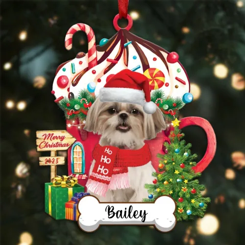 Vista 28 de Akita1 - Adorno personalizado para perro, adorno de perro con nombre personalizado, plano impreso en 2D, acrílico colgante, Papá Noel y perro