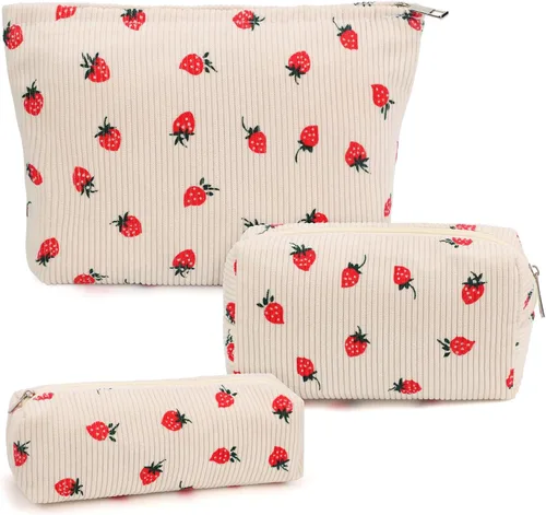 Vista 12 de Juego de 3 bolsas de maquillaje para niñas y mujeres, organizador de viaje, bolsa de aseo de baño, bolsa de almacenamiento de gran capacidad