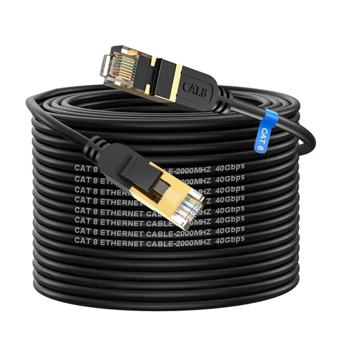 Vista 12 de Cable Ethernet Cat 8, cable de red LAN Cat8 resistente de alta velocidad de 6 pies, 26 AWG, 40 Gbps, 2000 Mhz con conector RJ45 chapado en oro