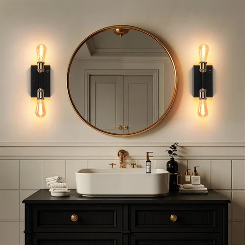 Vista 3 de Lightess Aplique de pared de baño con interruptor regulable estilo casa