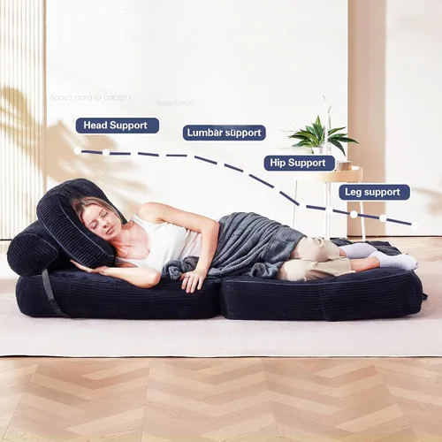 Vista 7 de Silla plegable, sofá convertible con respaldo y almohada, capacidad de carga de hasta 300 libras, plegable de 32 a 64 pulgadas, no requiere montaje