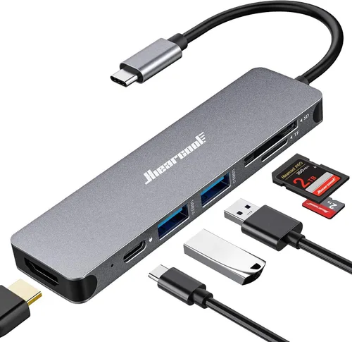 Vista 13 de Hiearcool - Hub USB C 7 en 1, compatible con MacBook, color plateado 4K @30Hz HDMI, 100W PD